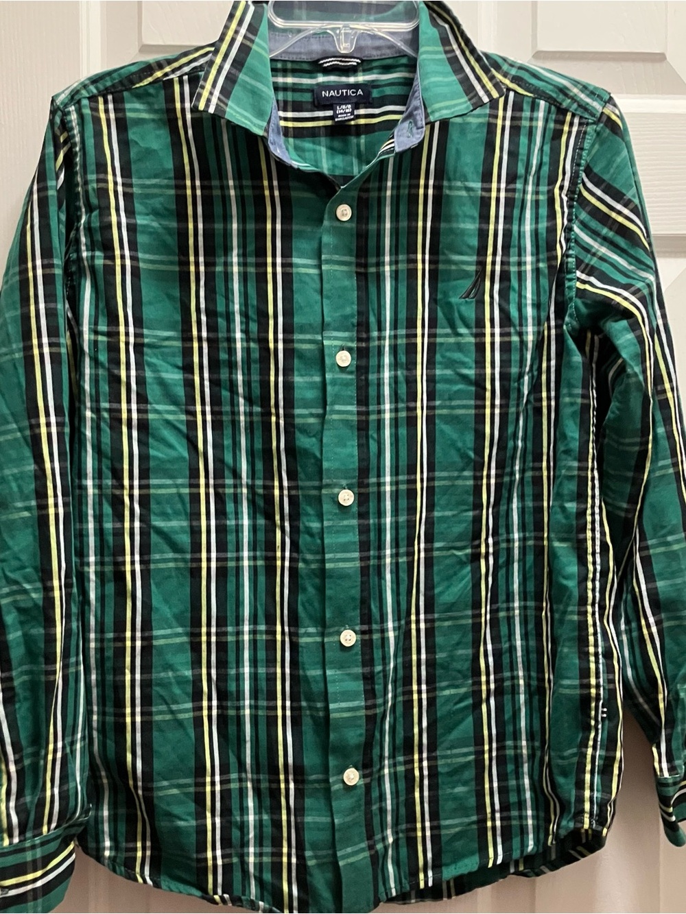 Nautica Boys L 14/16 Green Plaid Long Sleeve Button Up